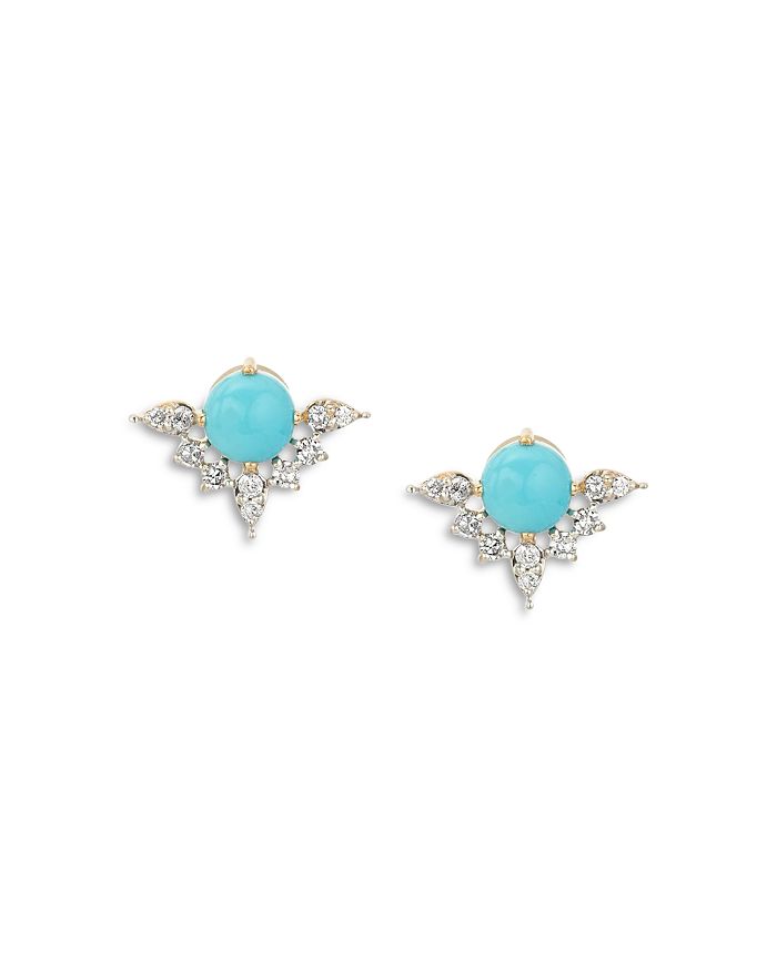 14K Yellow Gold Turquoise & Diamond Stud Earrings