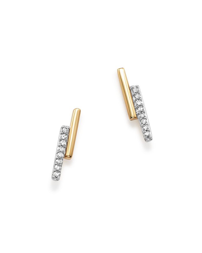 14K Yellow Gold Pavé Diamond Crossover Bar Stud Earrings