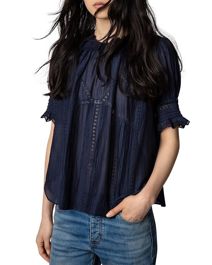 Tupel Lace Trim Ruffled Blouse