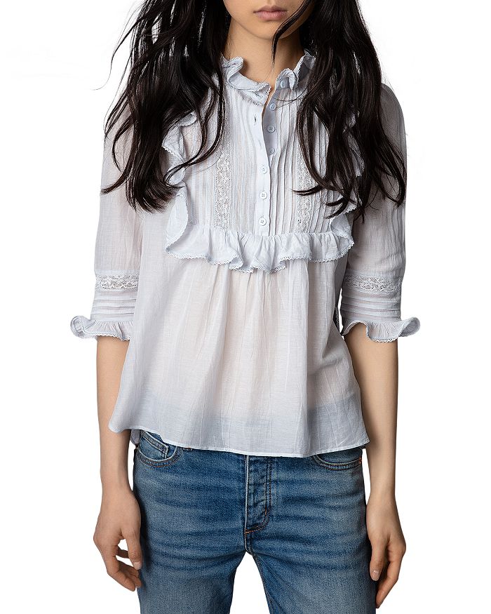 Tix Ruffled Lace Trim Blouse